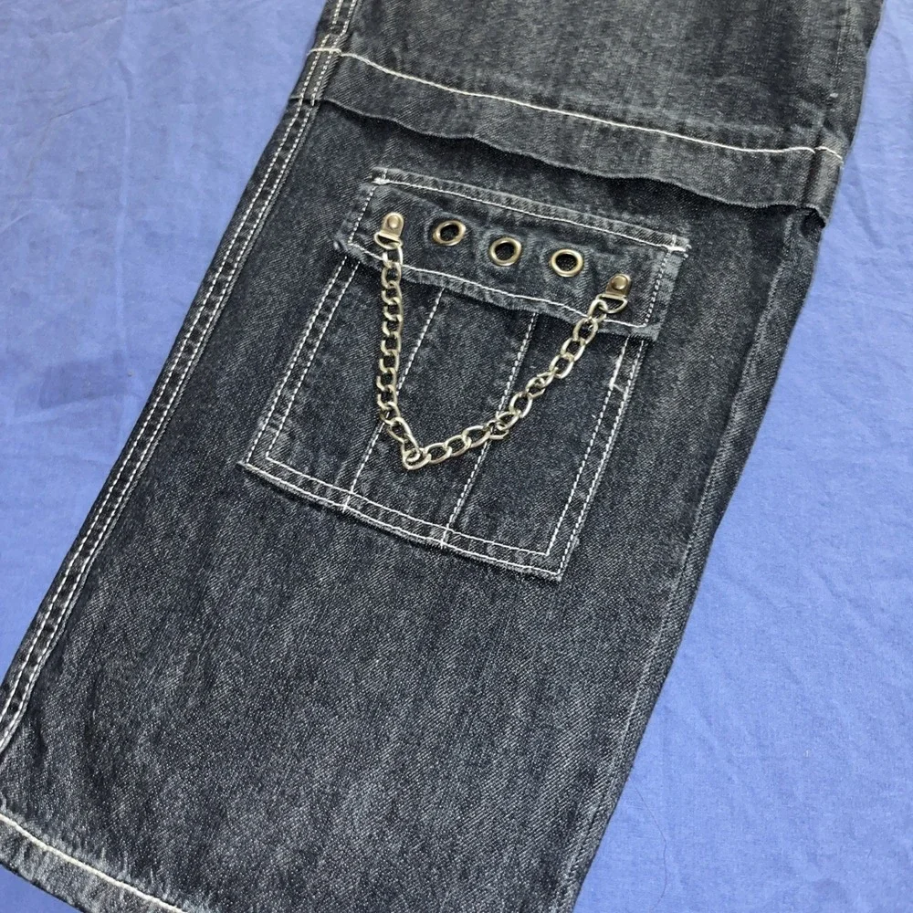 Hot Topic Jeans Size 9 Blue Chains Grommets Straps Baggy Grunge Skater Women's